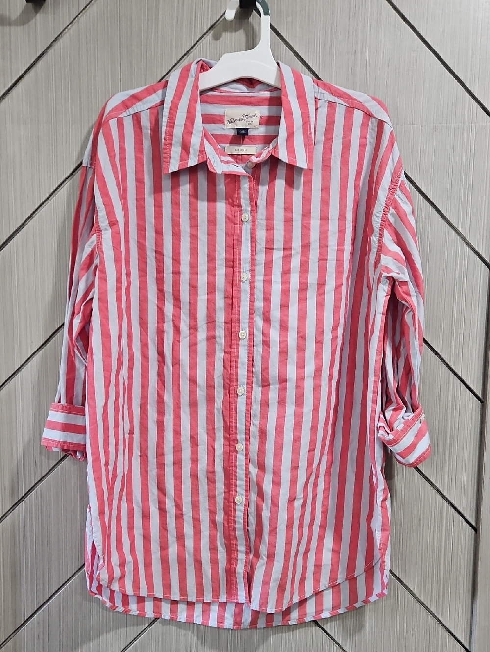 Universal Thread Red  and Gray Striped Button-Down Shirt
